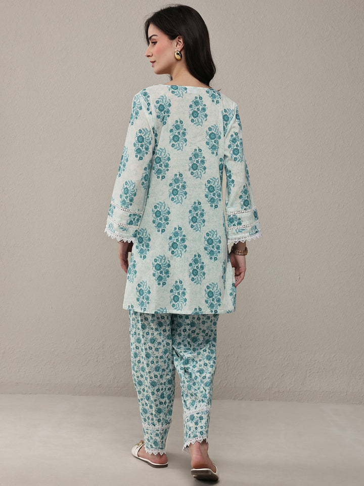 Libas Blue Floral Printed Cotton Straight Kurta Set
