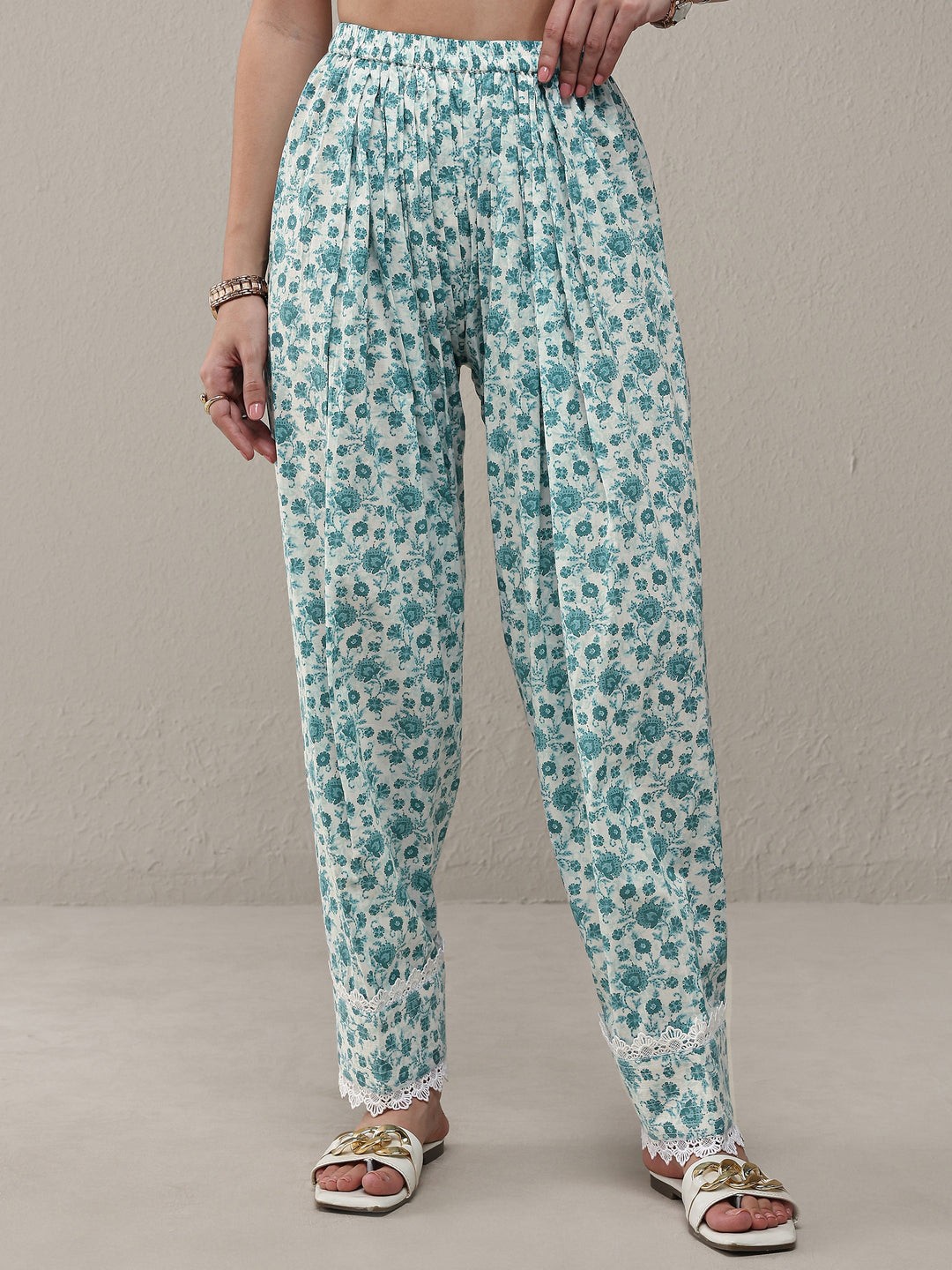 Libas Blue Floral Printed Cotton Straight Kurta Set