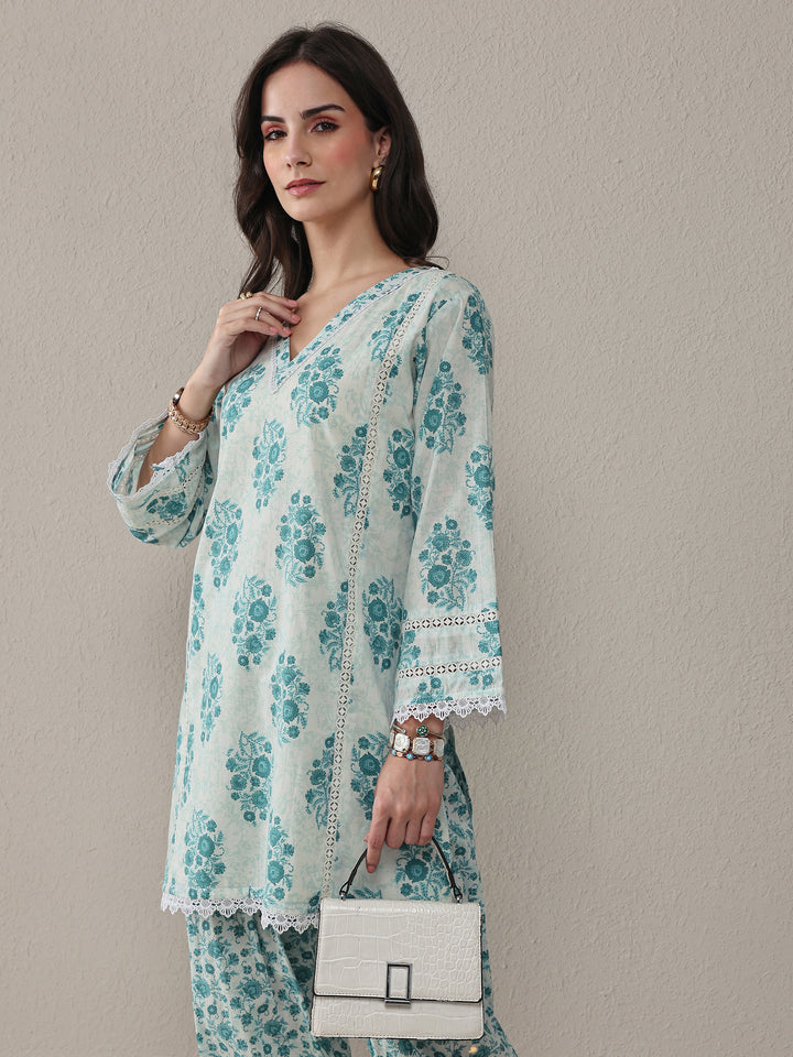 Libas Blue Floral Printed Cotton Straight Kurta Set
