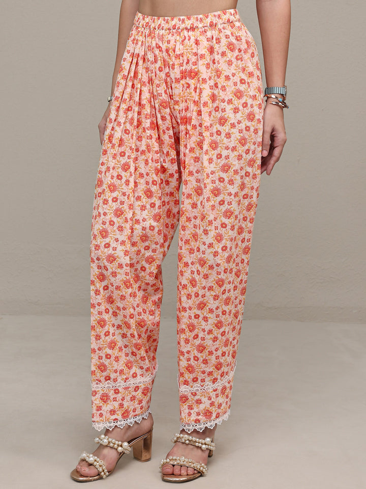 Libas Orange Floral Printed Cotton Straight Kurta Set