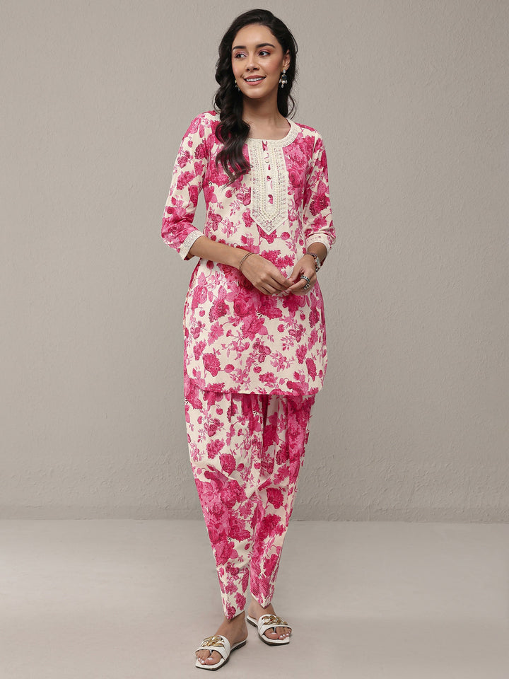 Libas Pink Floral Printed Cotton Straight Kurta Set