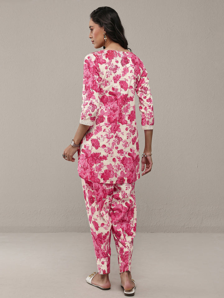Libas Pink Floral Printed Cotton Straight Kurta Set