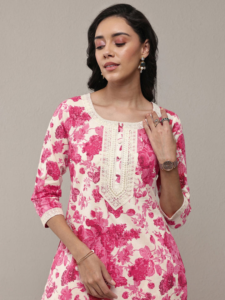 Libas Pink Floral Printed Cotton Straight Kurta Set