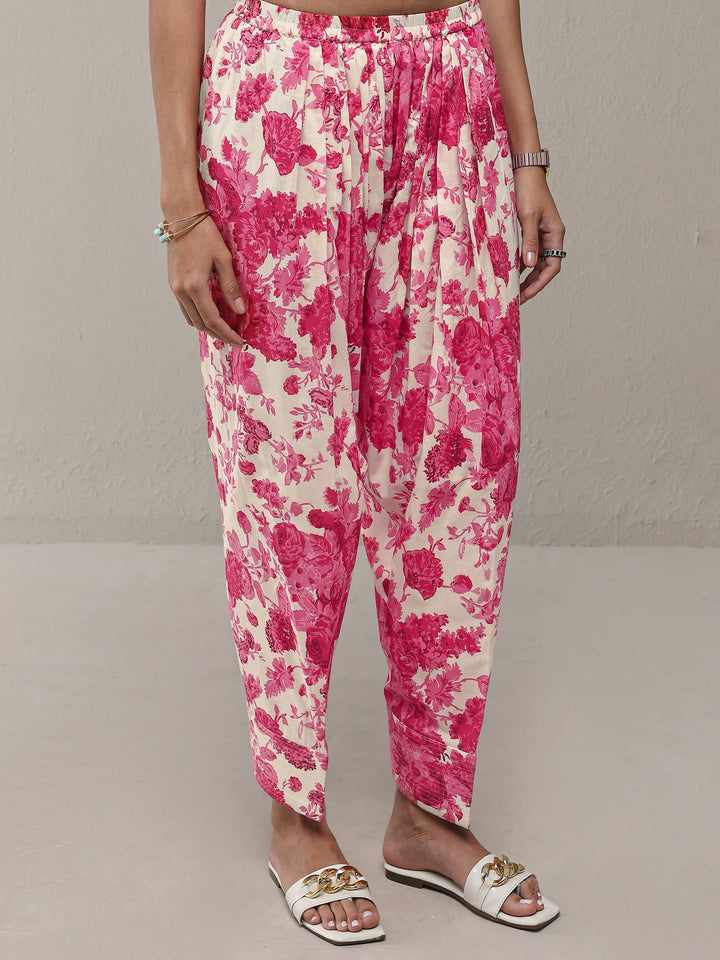 Libas Pink Floral Printed Cotton Straight Kurta Set