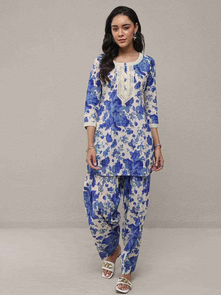 Libas Blue Floral Printed Cotton Straight Kurta Set