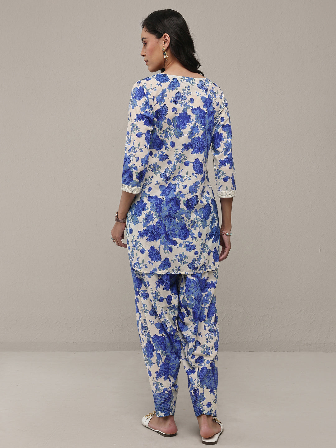 Libas Blue Floral Printed Cotton Straight Kurta Set