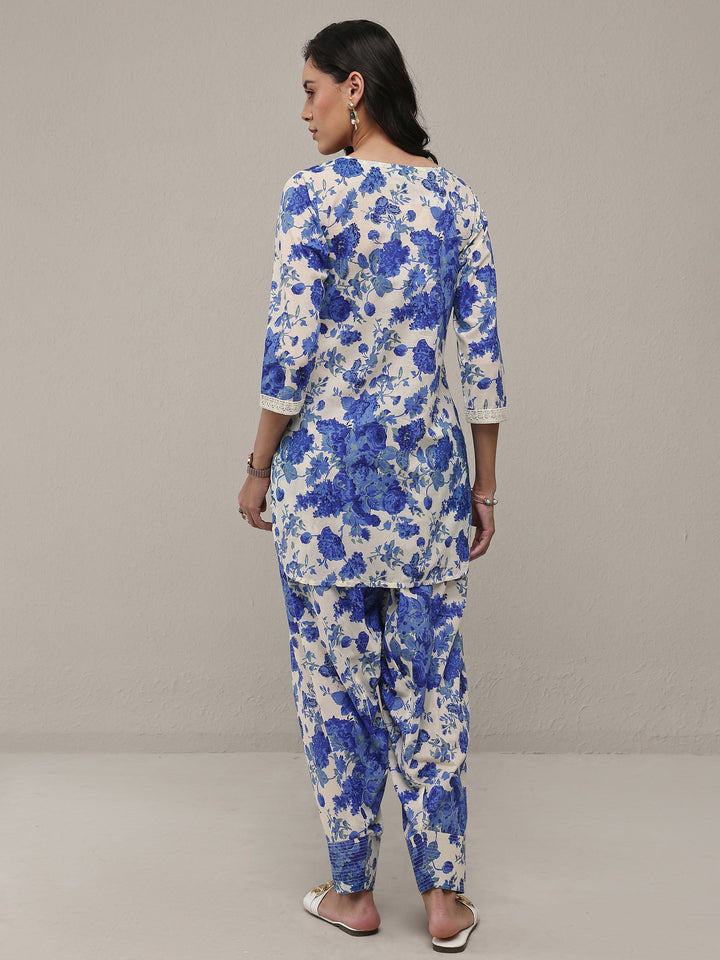 Libas Blue Floral Printed Cotton Straight Kurta Set