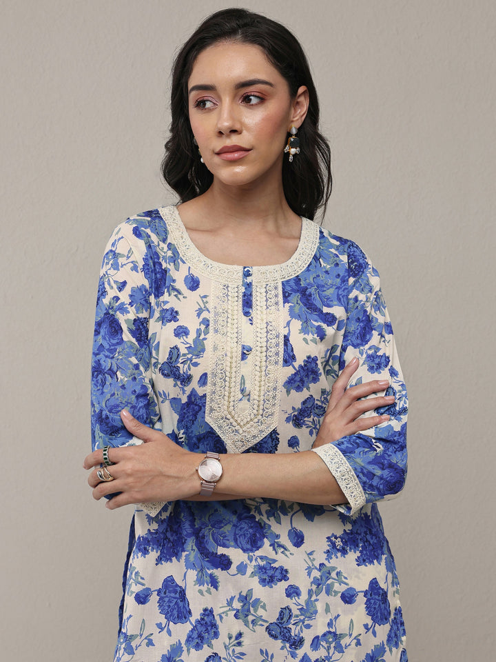 Libas Blue Floral Printed Cotton Straight Kurta Set