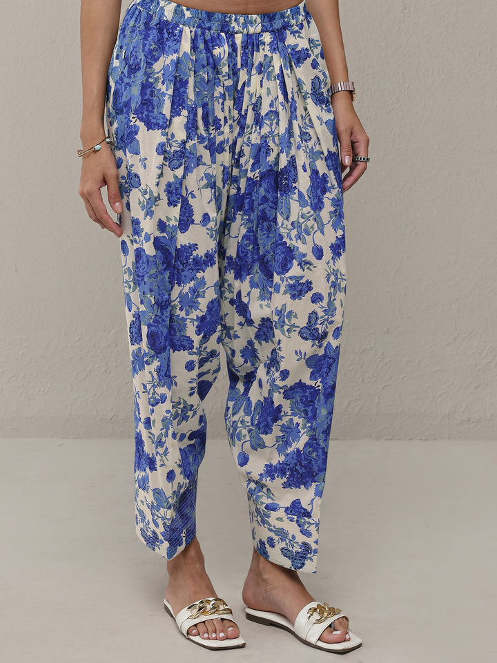 Libas Blue Floral Printed Cotton Straight Kurta Set