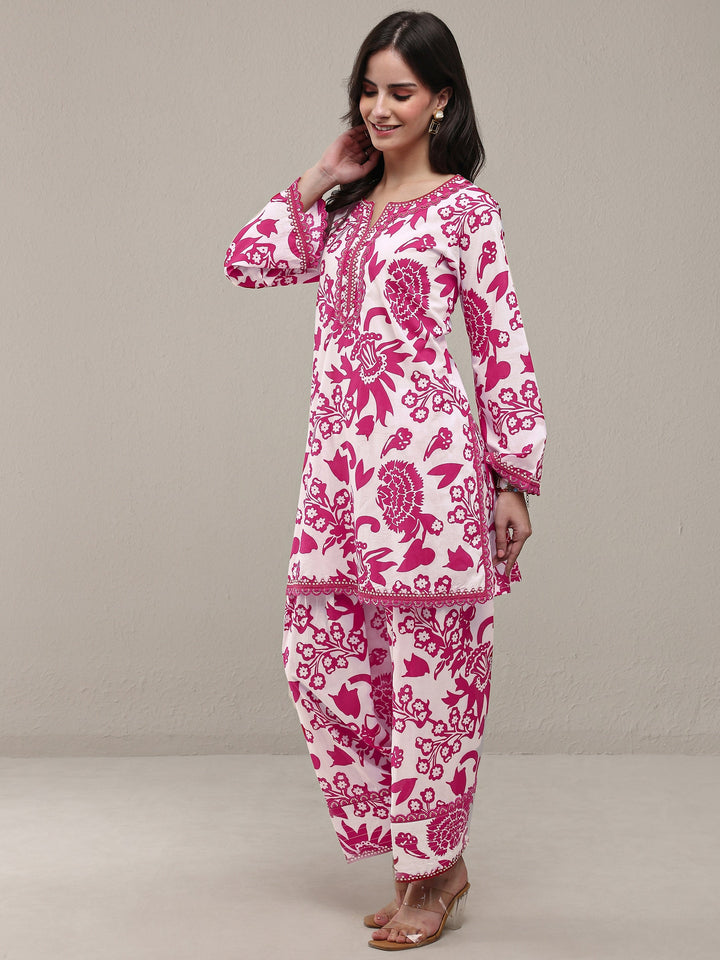 Libas Pink Floral Printed Cotton Straight Kurta Set