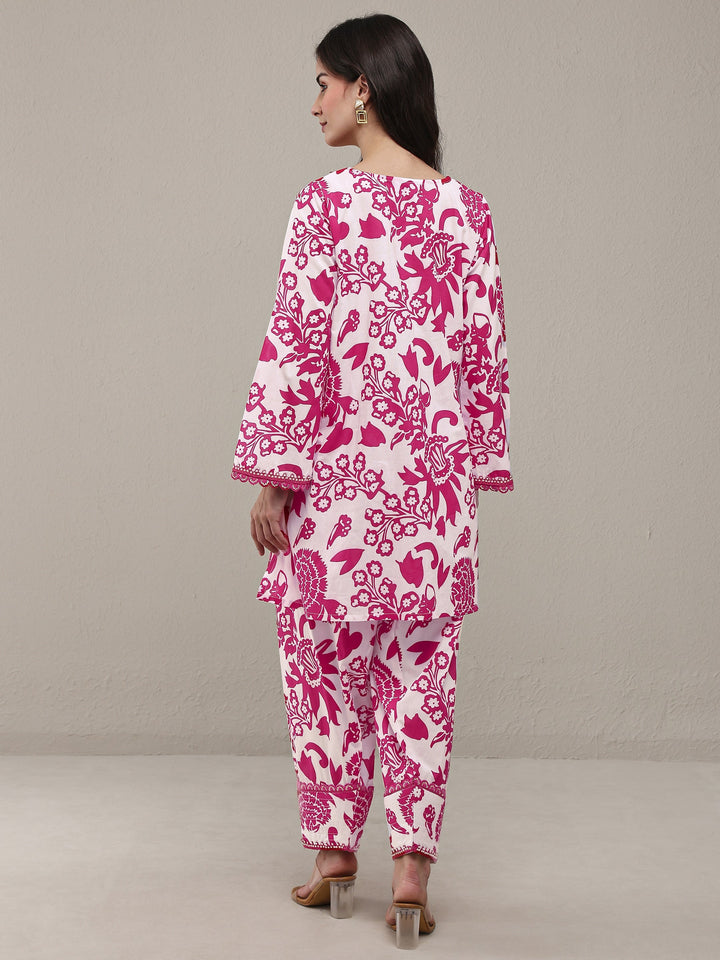 Libas Pink Floral Printed Cotton Straight Kurta Set