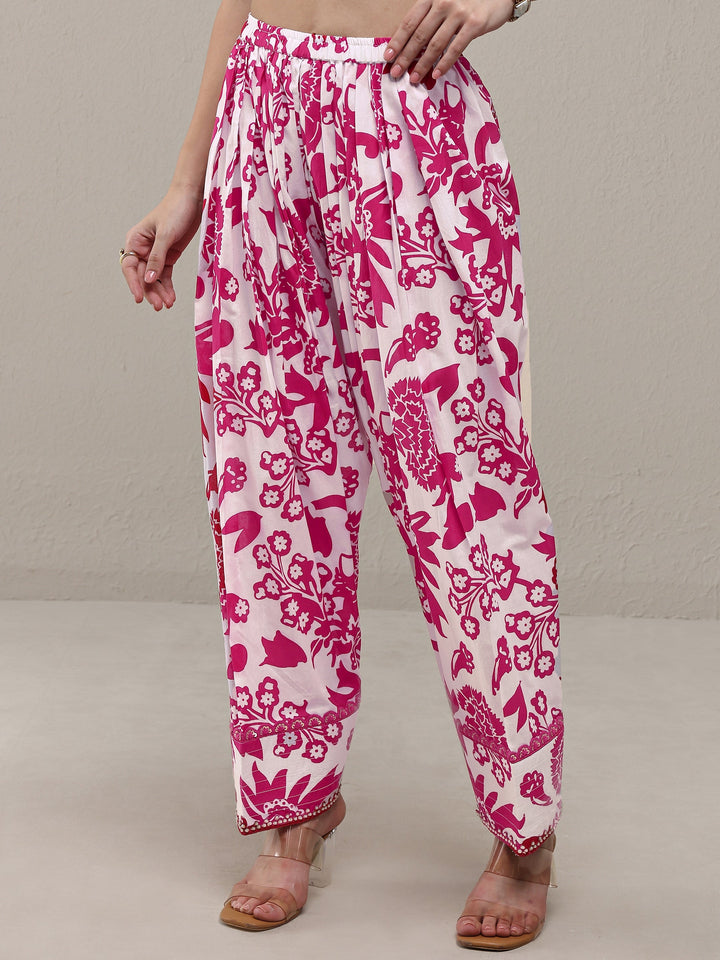 Libas Pink Floral Printed Cotton Straight Kurta Set