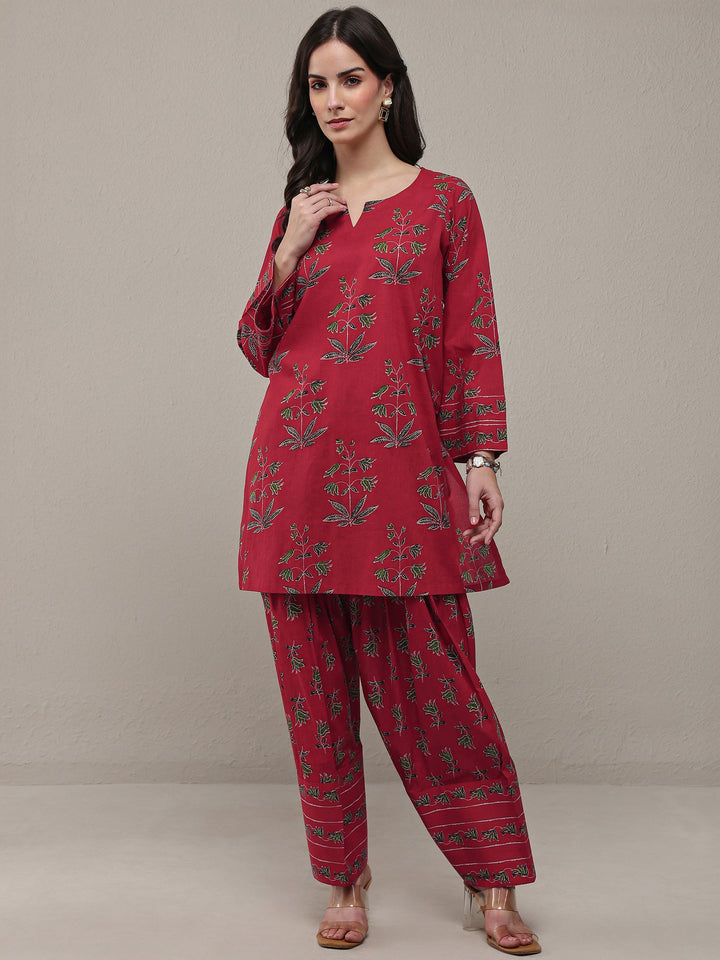 Pink Floral Printed Cotton Straight Kurta Set
