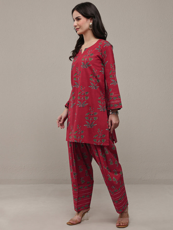 Pink Floral Printed Cotton Straight Kurta Set