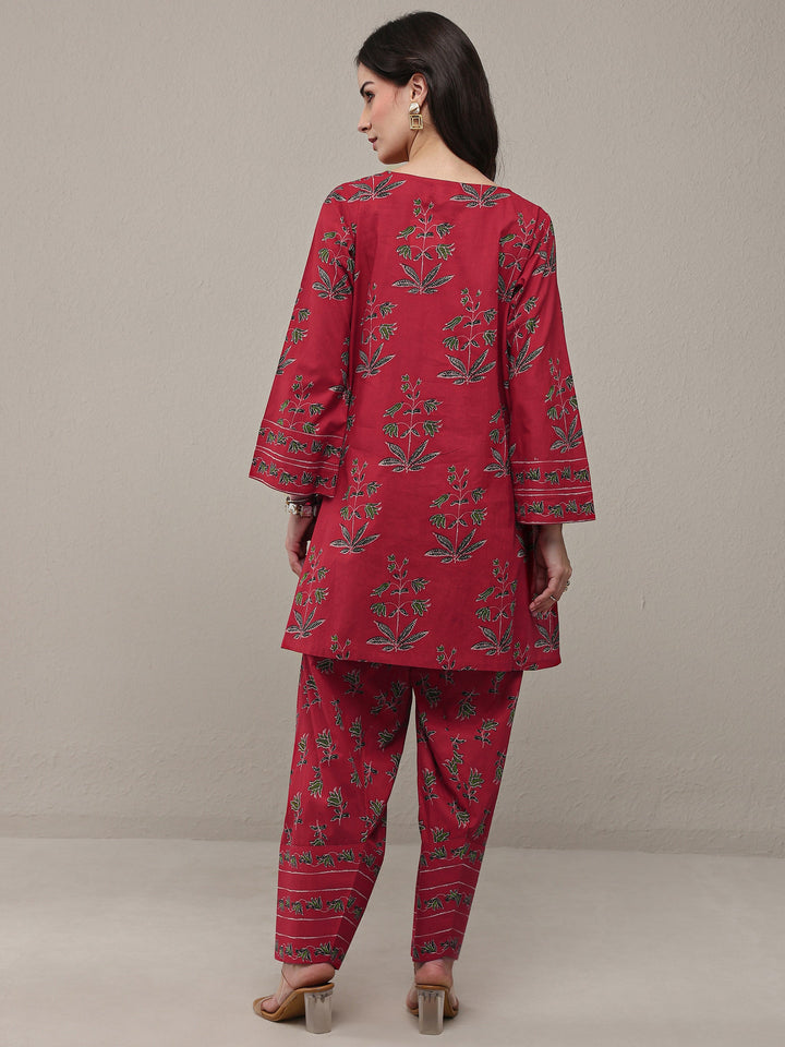Pink Floral Printed Cotton Straight Kurta Set