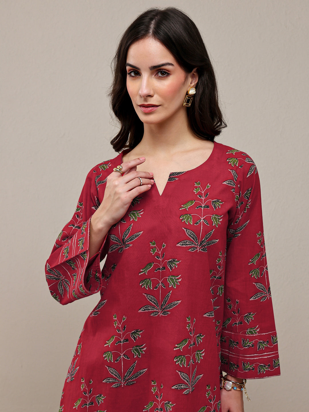 Pink Floral Printed Cotton Straight Kurta Set
