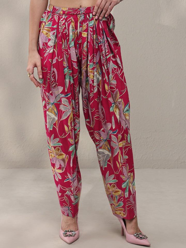 Pink Floral Printed Cotton Straight Kurta Set