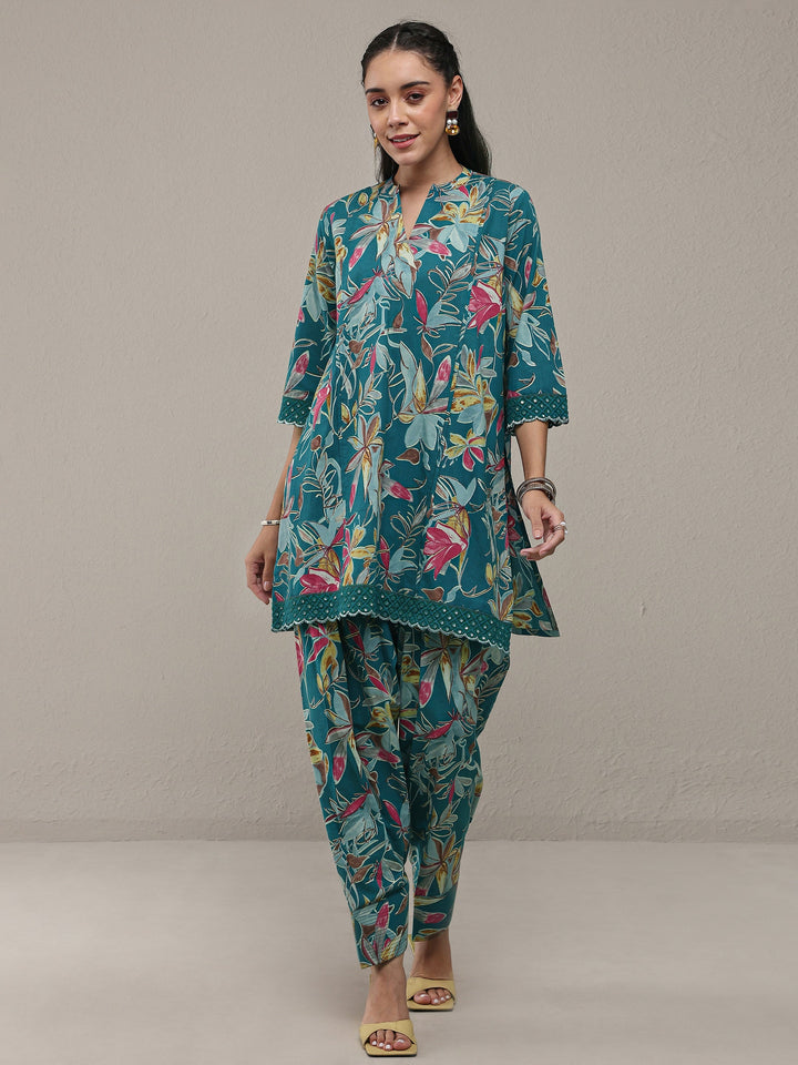 Libas Blue Floral Printed Cotton Straight Kurta Set