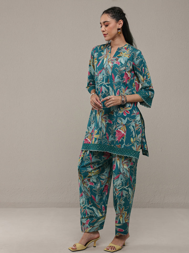Libas Blue Floral Printed Cotton Straight Kurta Set