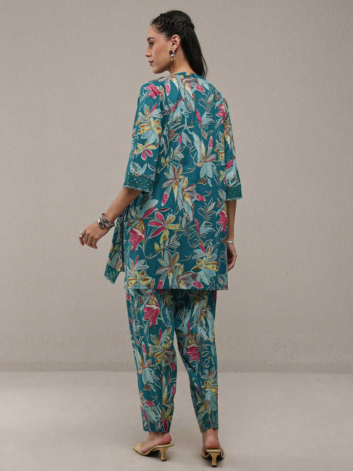 Libas Blue Floral Printed Cotton Straight Kurta Set