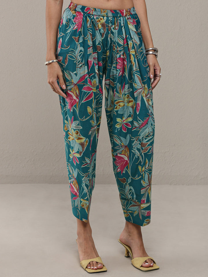 Libas Blue Floral Printed Cotton Straight Kurta Set