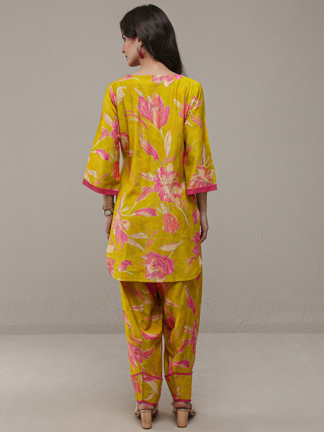 Libas Green Floral Printed Silk Blend Straight Kurta Set