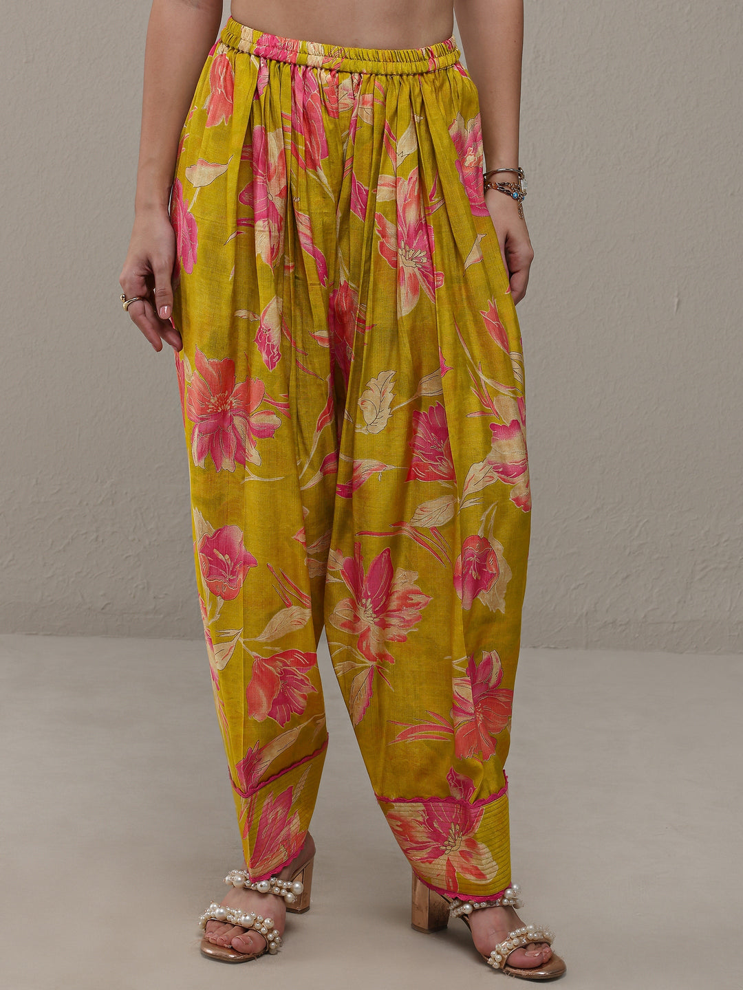 Libas Green Floral Printed Silk Blend Straight Kurta Set