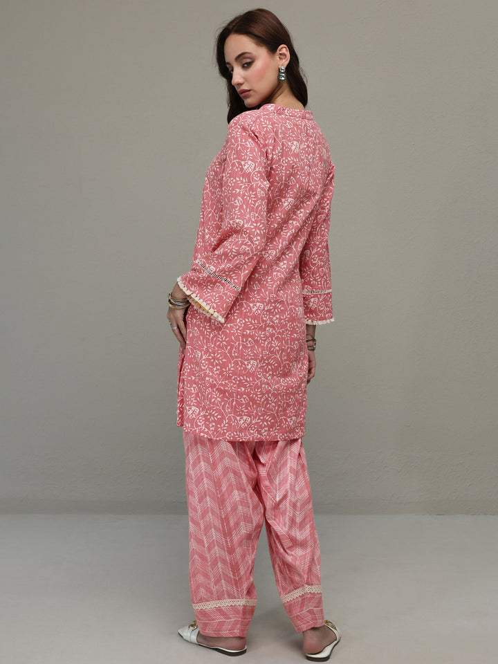 Libas Pink Floral Printed Cotton Straight Kurta Set