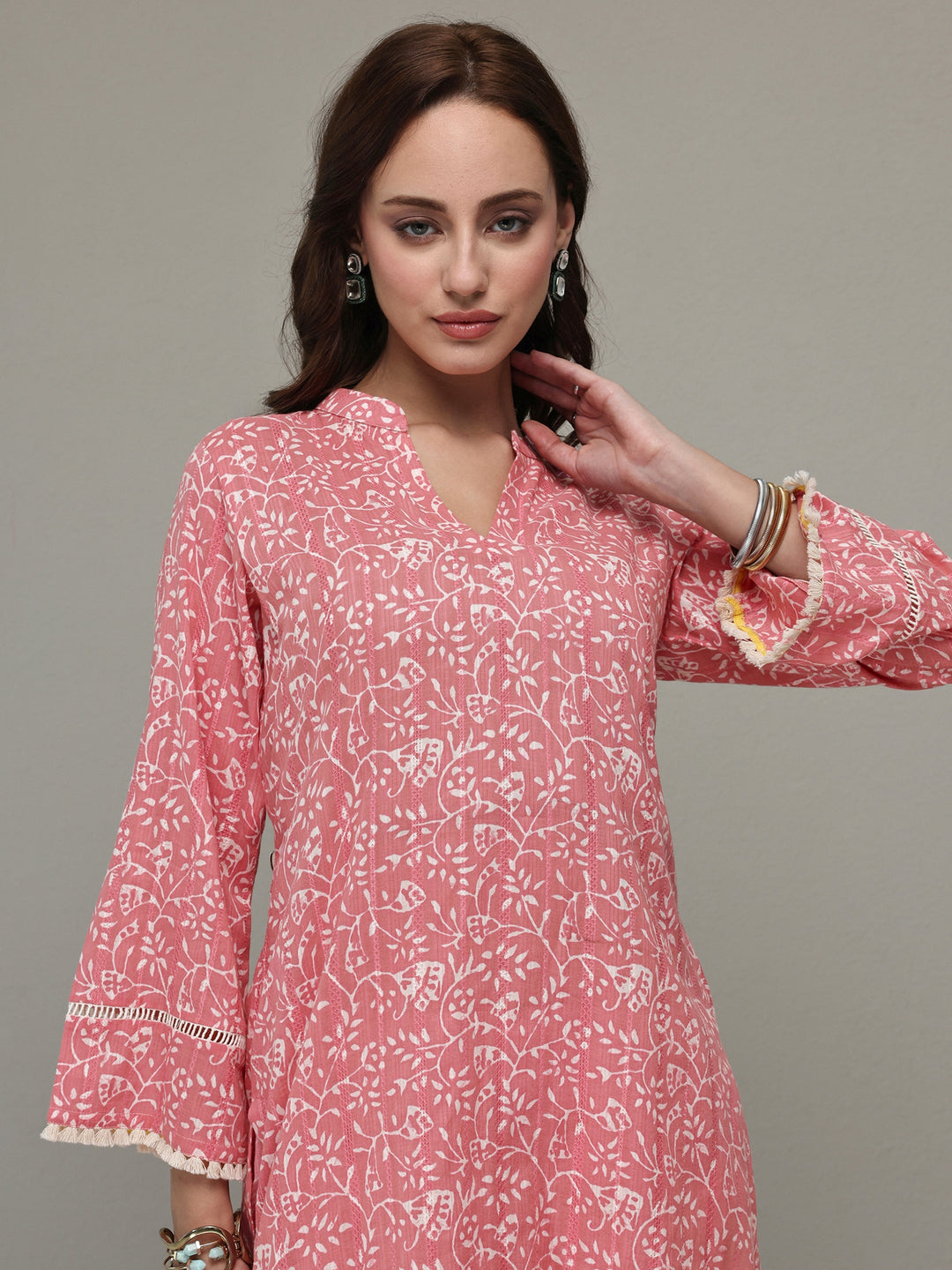 Libas Pink Floral Printed Cotton Straight Kurta Set