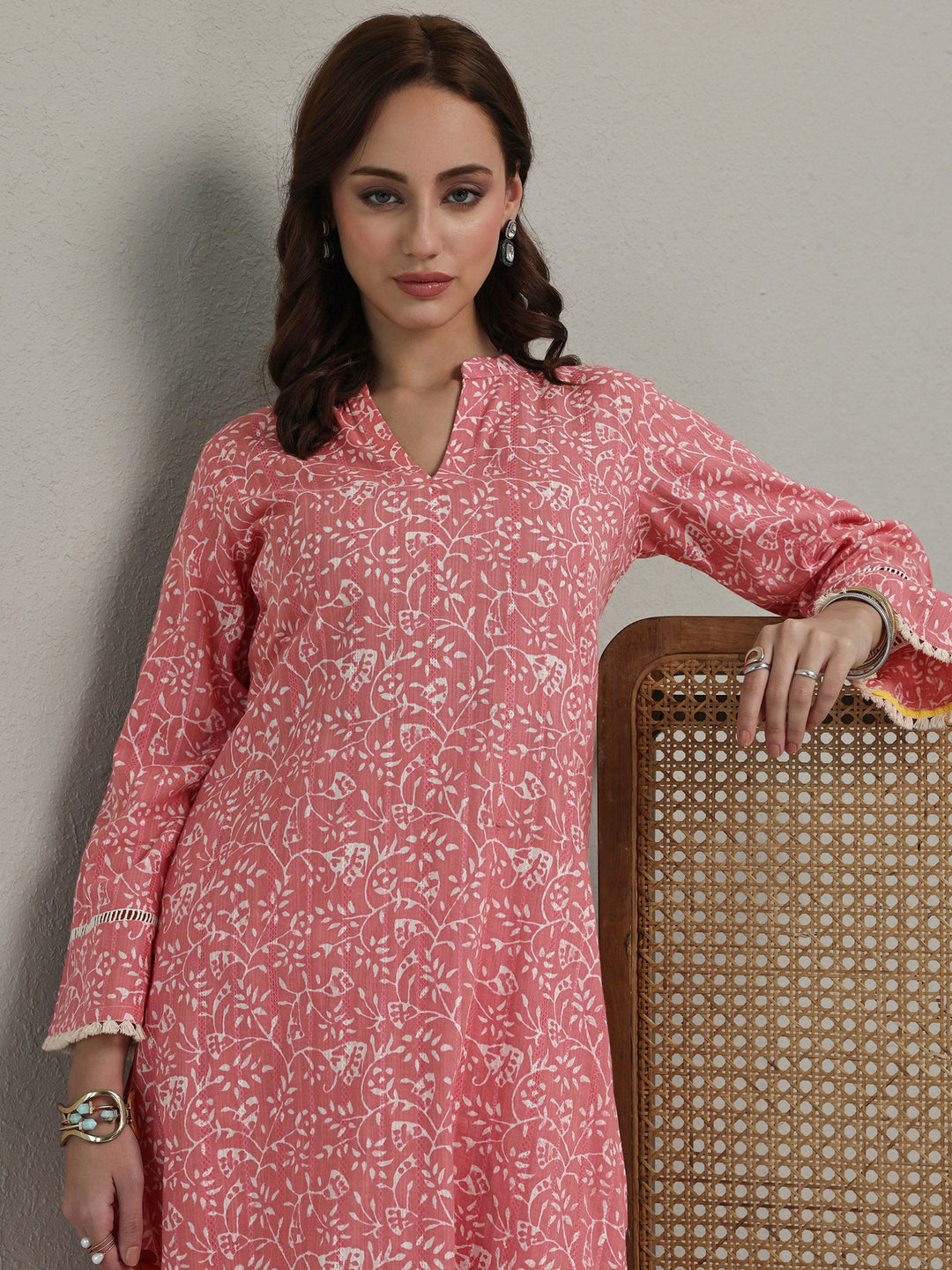 Libas Pink Floral Printed Cotton Straight Kurta Set