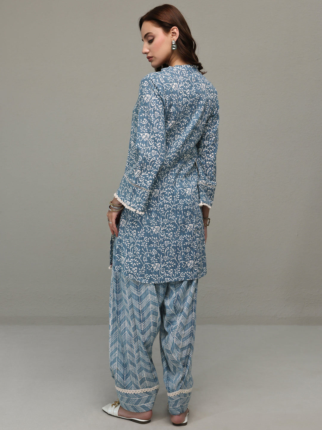 Libas Blue Floral Printed Cotton Straight Kurta Set