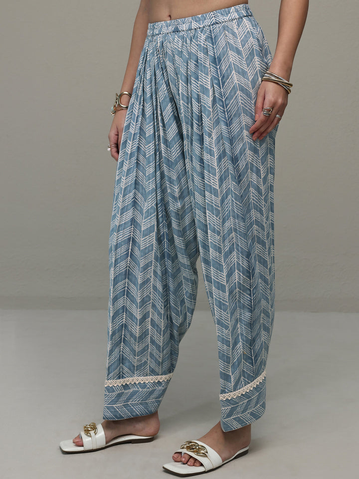Libas Blue Floral Printed Cotton Straight Kurta Set