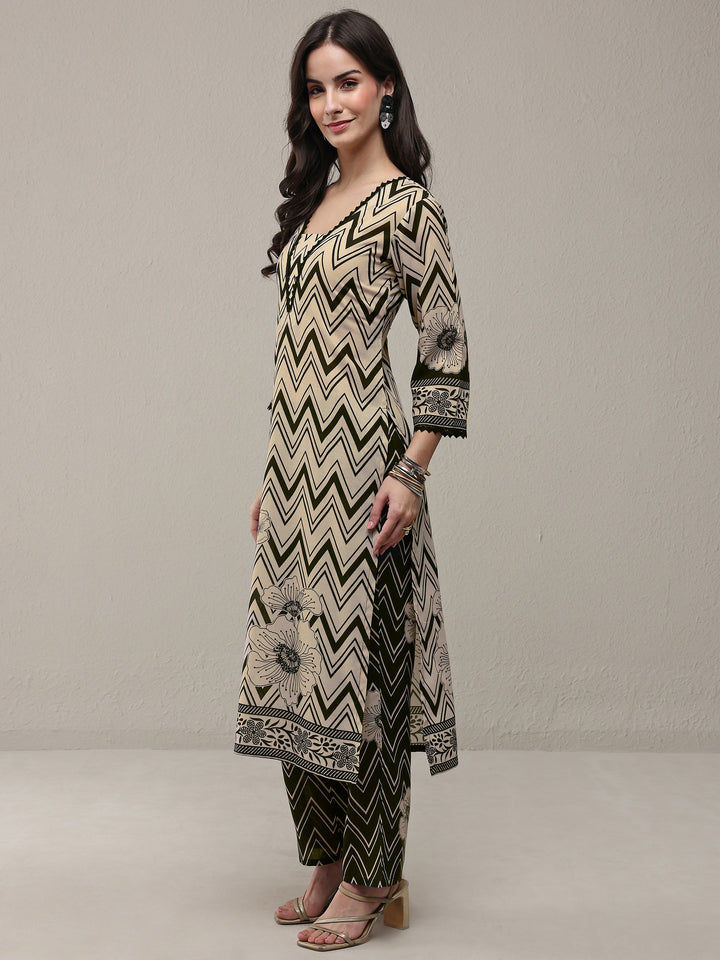 Libas Black Chevron Printed Cotton Blend Straight Kurta Set