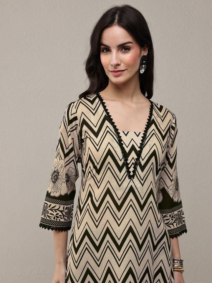 Libas Black Chevron Printed Cotton Blend Straight Kurta Set