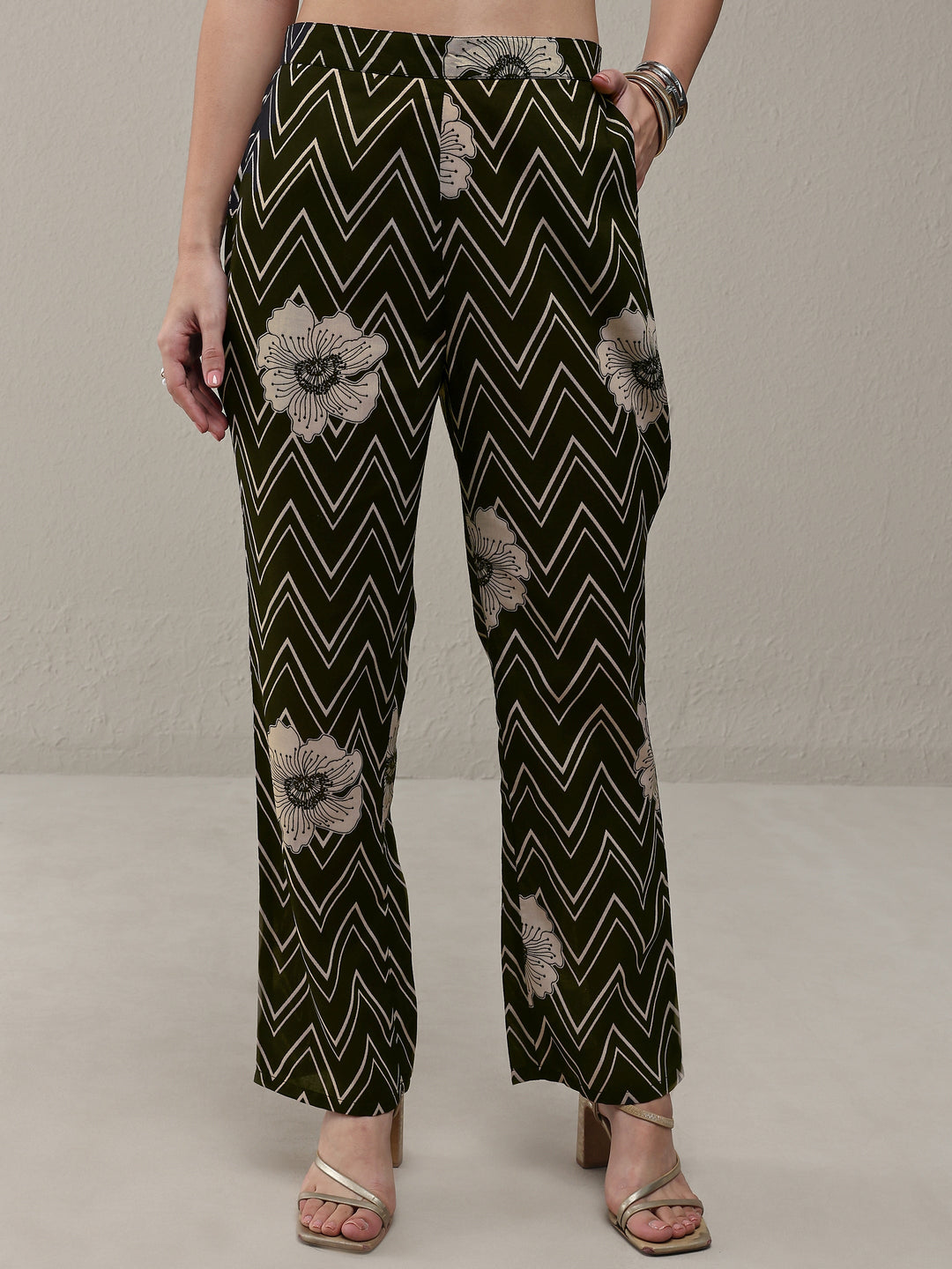 Libas Black Chevron Printed Cotton Blend Straight Kurta Set