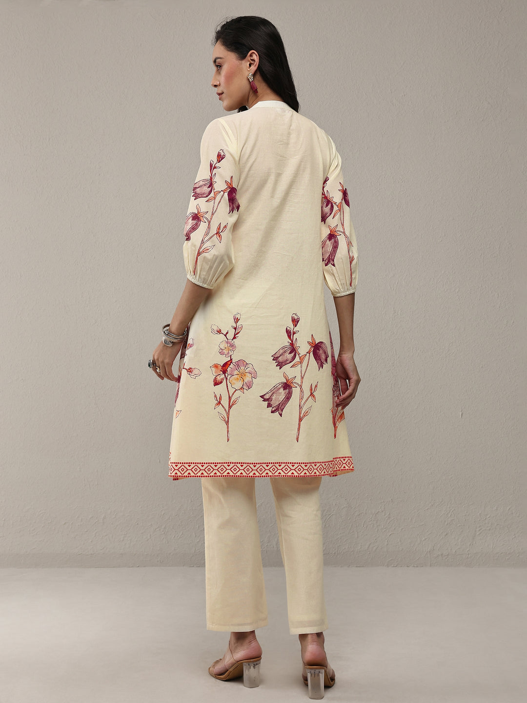 Libas Off White Floral Printed Cotton A-Line Kurta Set