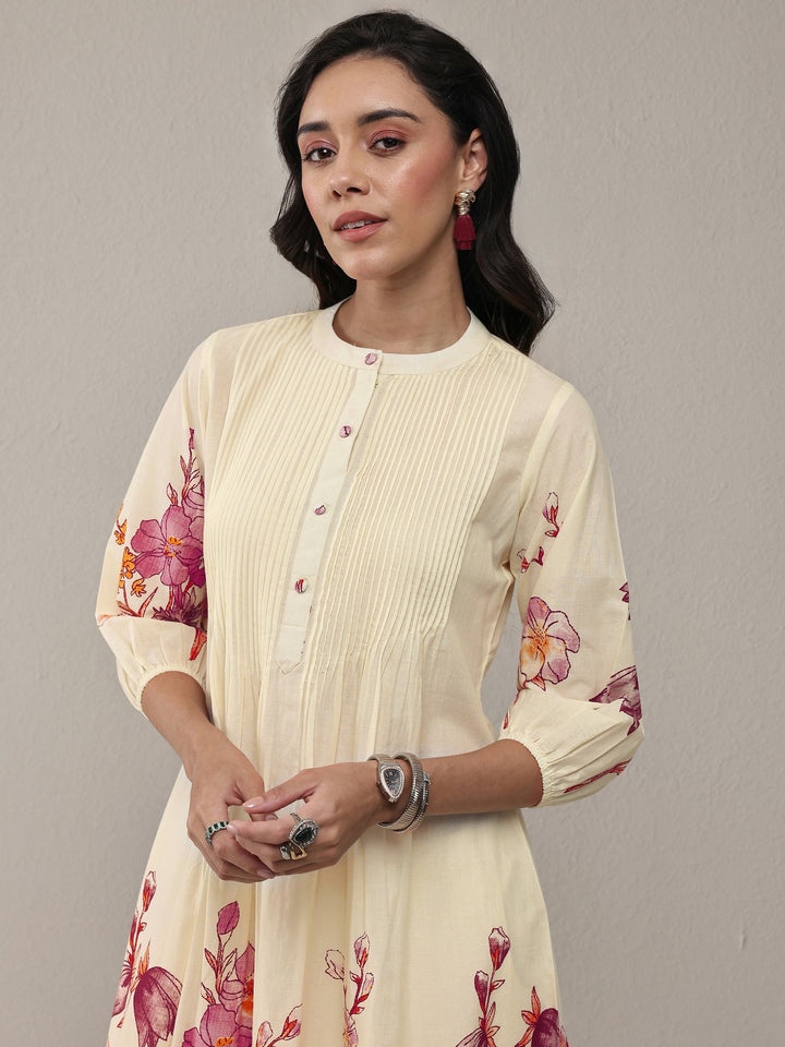 Libas Off White Floral Printed Cotton A-Line Kurta Set
