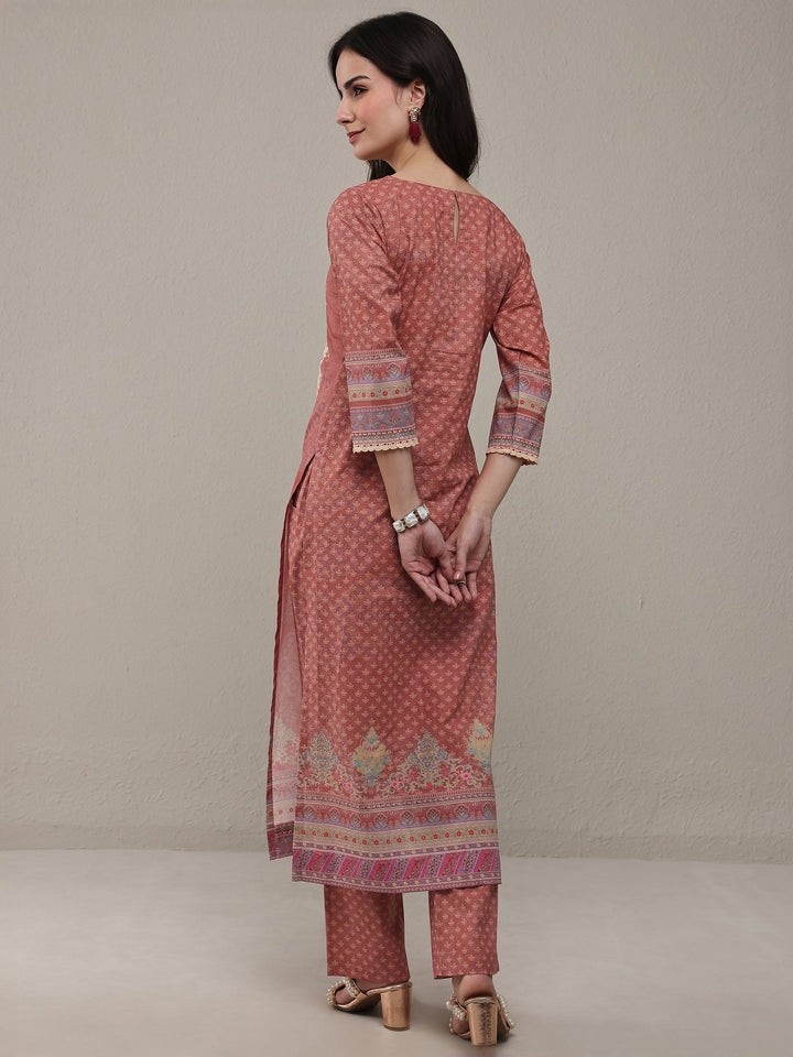 Rust Ethnic Printed Cotton Straight Kurta Set