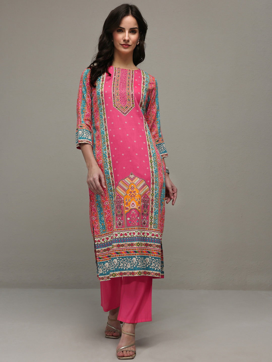 Libas Multi Bandhani  Printed Cotton Straight Kurta Set