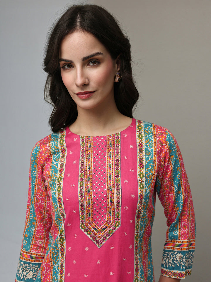 Libas Multi Bandhani  Printed Cotton Straight Kurta Set