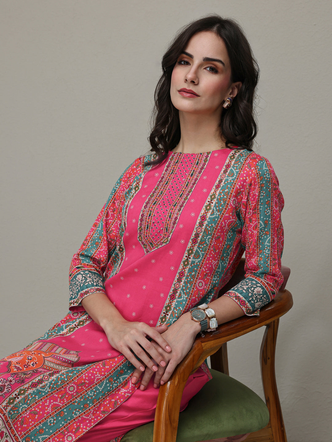 Libas Multi Bandhani  Printed Cotton Straight Kurta Set
