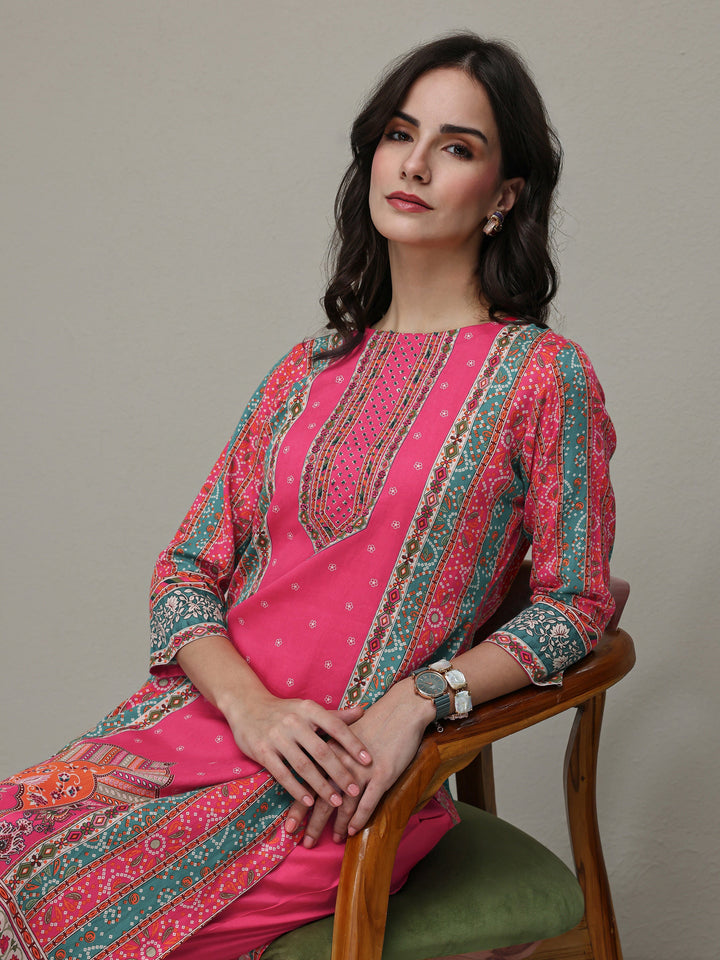 Libas Multi Bandhani  Printed Cotton Straight Kurta Set