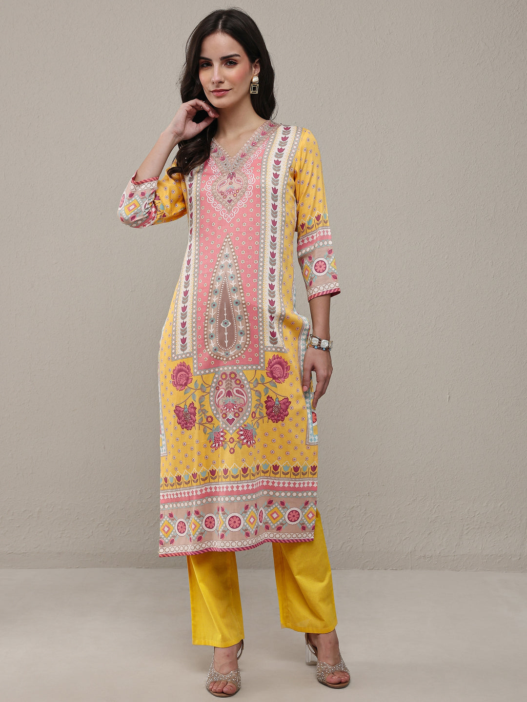 Multi Floral Printed Cotton Straight Kurta Set