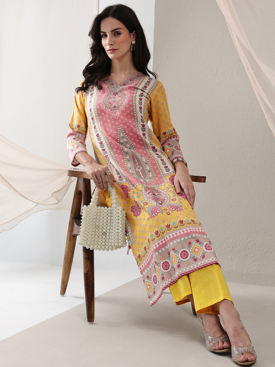 Multi Floral Printed Cotton Straight Kurta Set
