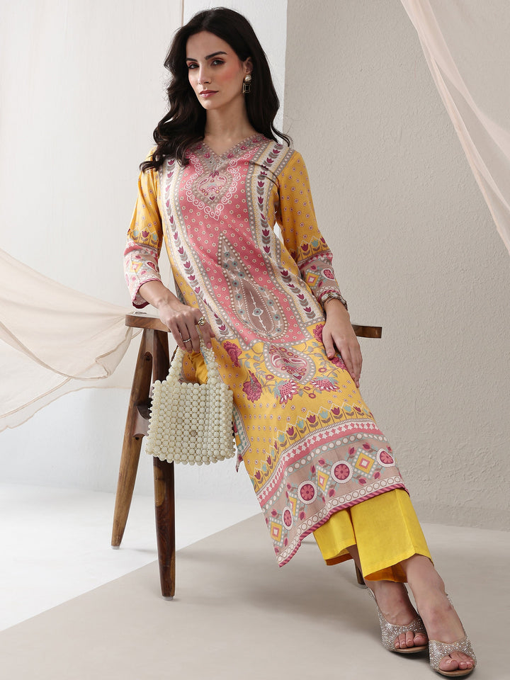 Multi Floral Printed Cotton Straight Kurta Set