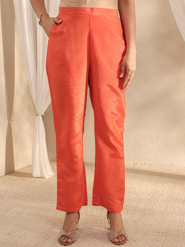 Orange Ethnic Embroidered Chanderi Silk Straight Suit Set With Dupatta