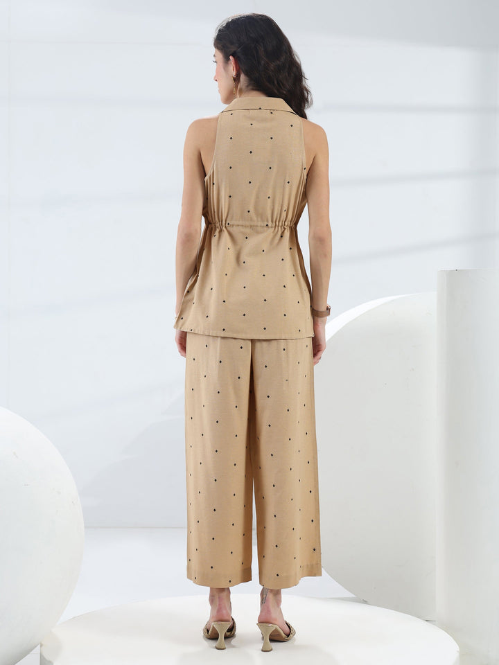 Beige Woven Design Cotton Blend Co-Ord Set
