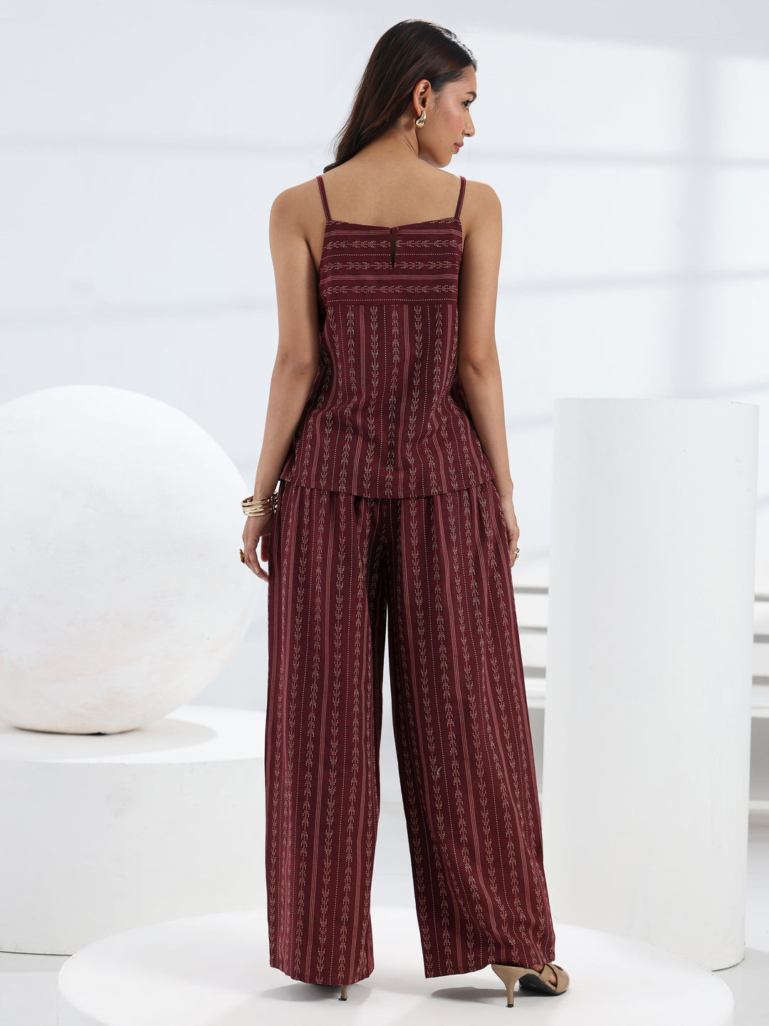 Maroon Woven Design Cotton Blend Co-Ord Set