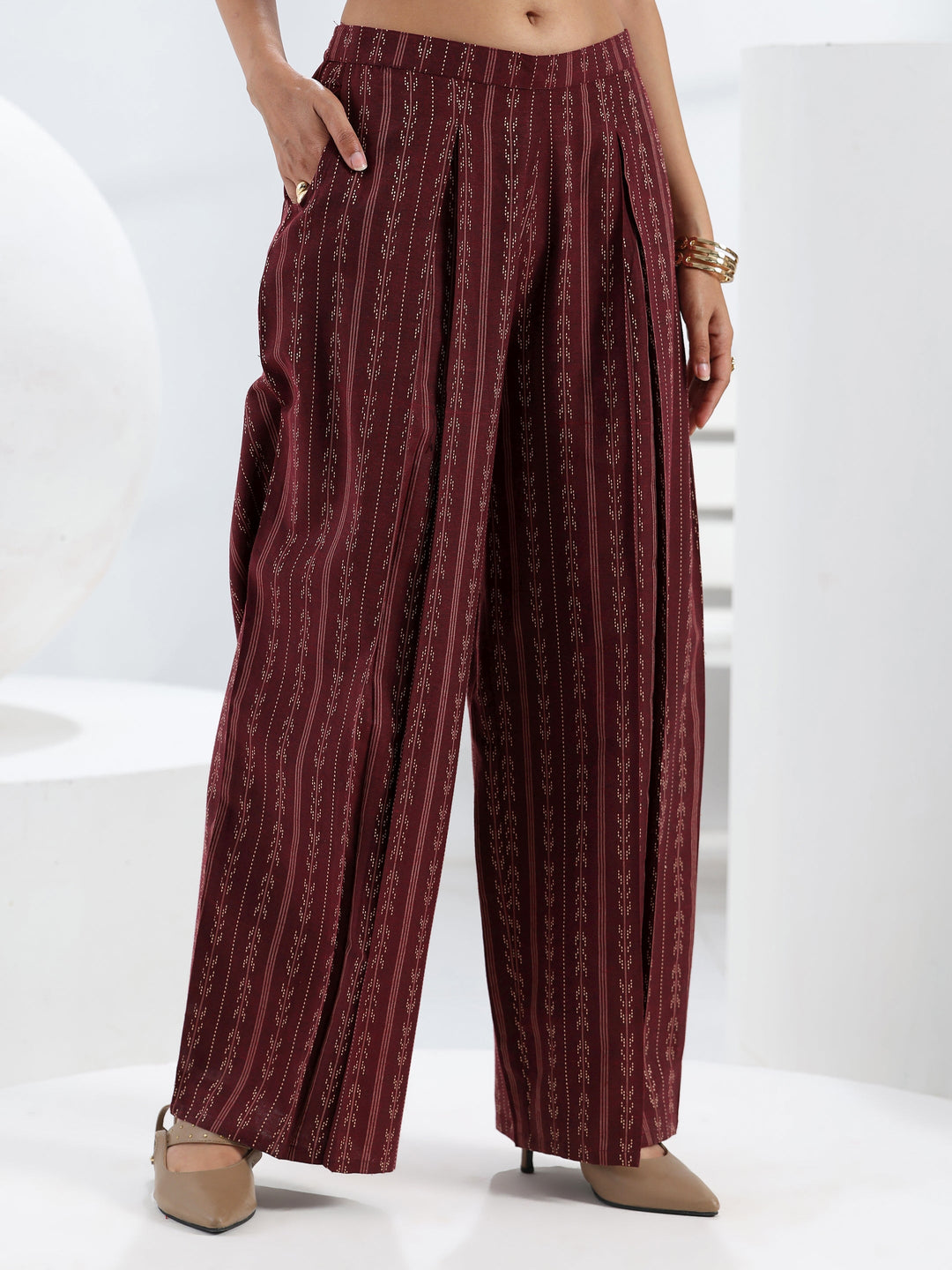 Maroon Woven Design Cotton Blend Co-Ord Set