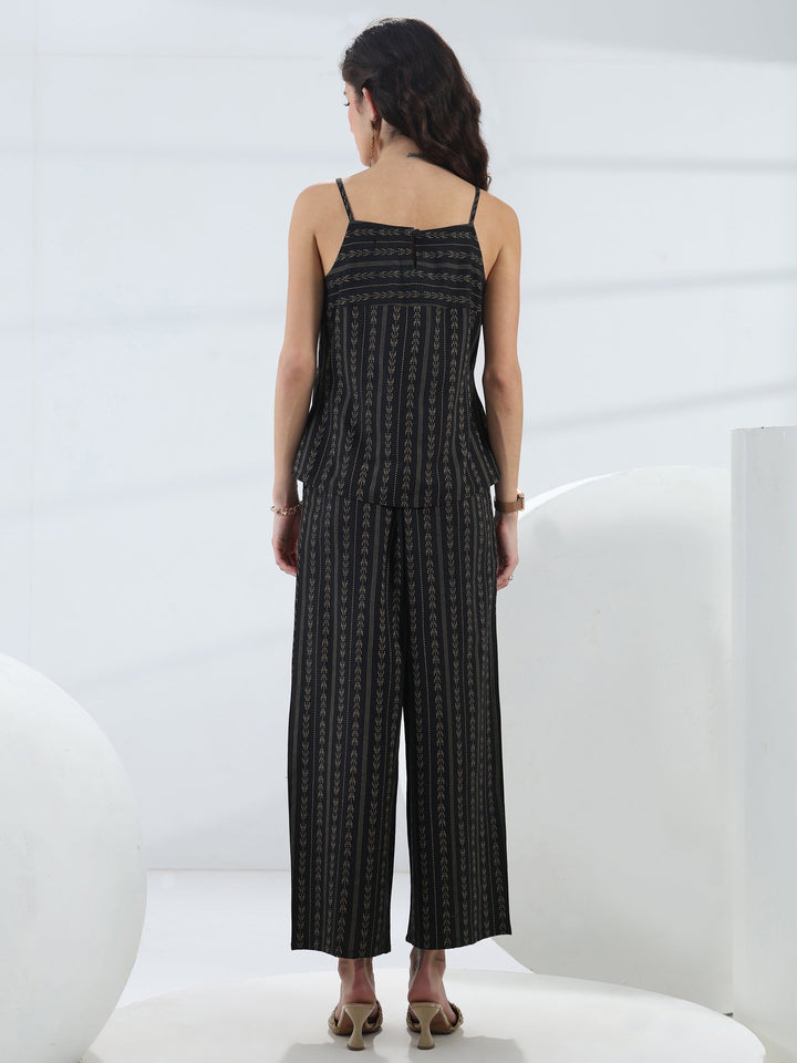 Black Woven Design Cotton Blend Co-Ord Set